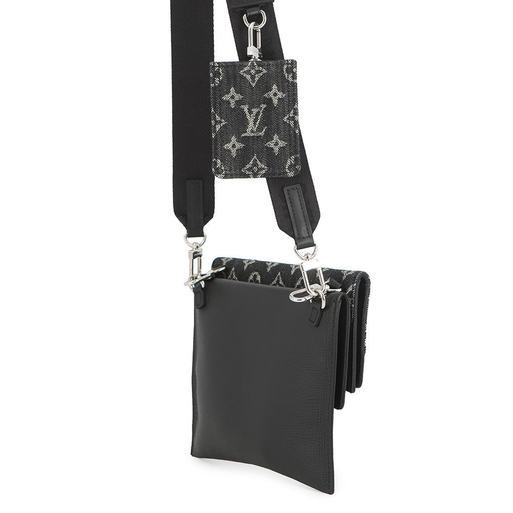 LOUIS VUITTON LVxNIGO Trio・Pouch NoirM81013 Monogram Denim Leather LV Squared