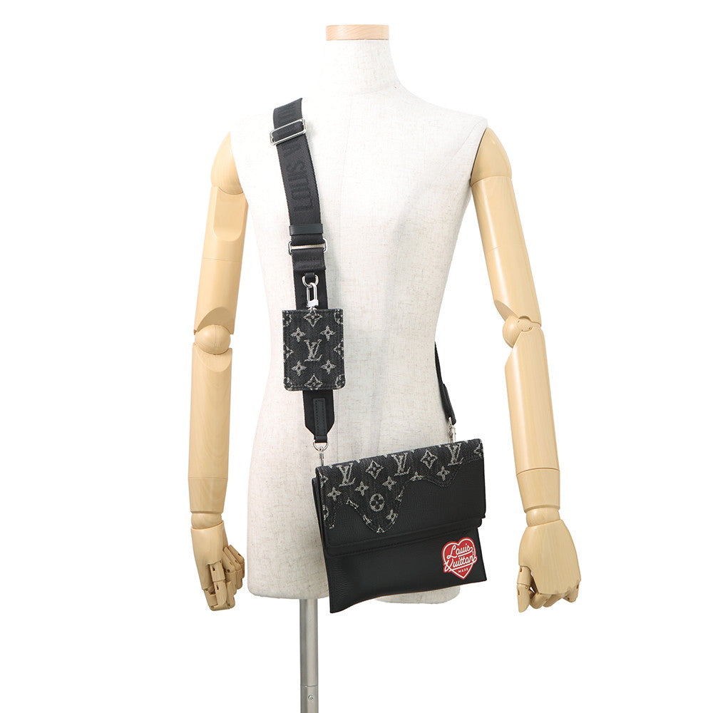 LOUIS VUITTON LVxNIGO Trio・Pouch NoirM81013 Monogram Denim Leather LV Squared