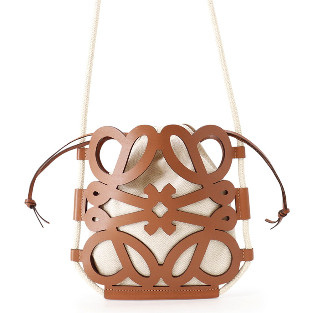 LOEWE Cut-out Shoulder Bag Brown/IvoryB922Q09X01 Leather Canvas