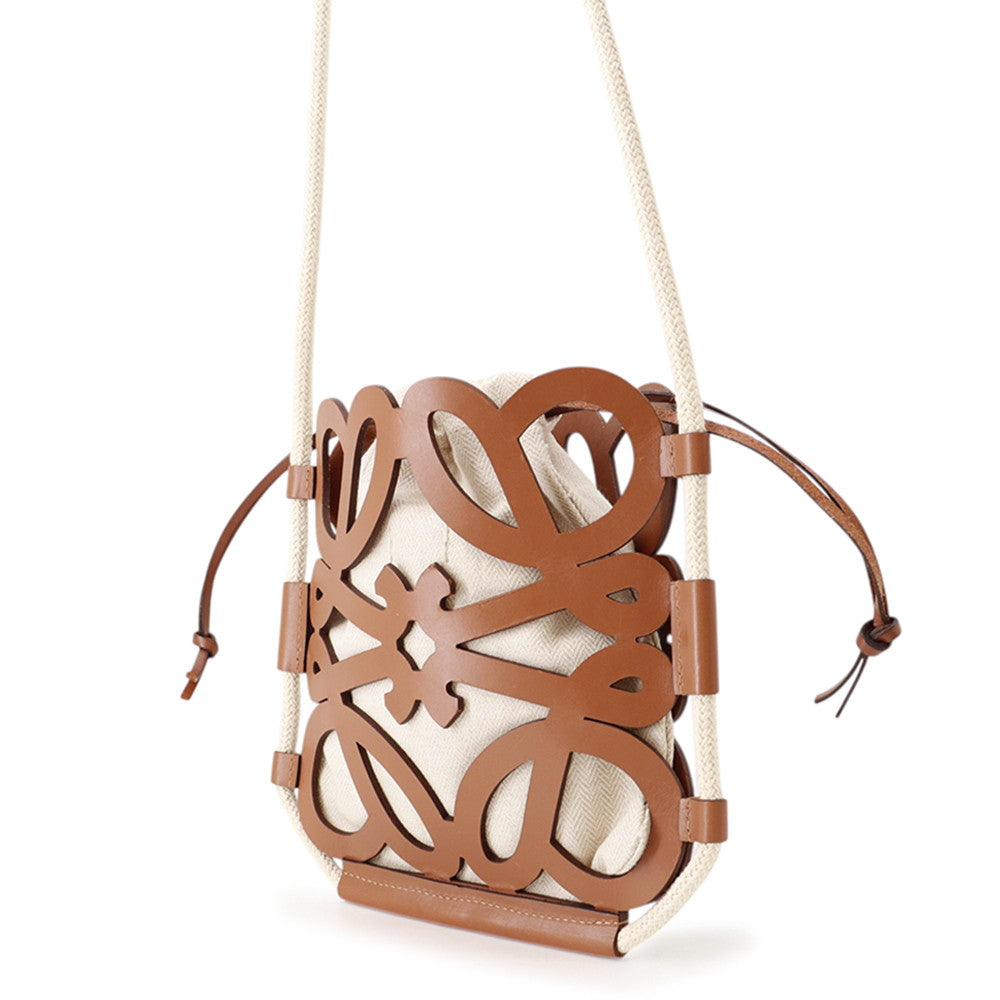 LOEWE Cut-out Shoulder Bag Brown/IvoryB922Q09X01 Leather Canvas