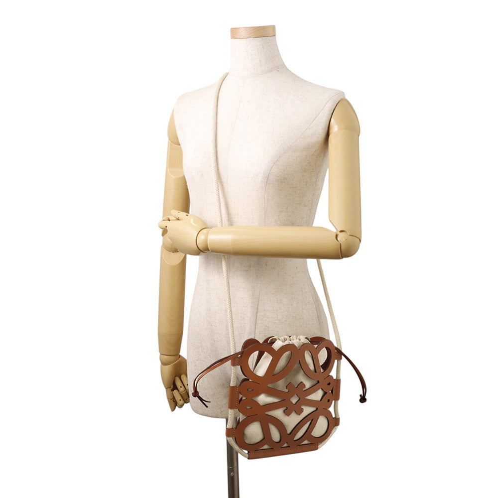 LOEWE Cut-out Shoulder Bag Brown/IvoryB922Q09X01 Leather Canvas