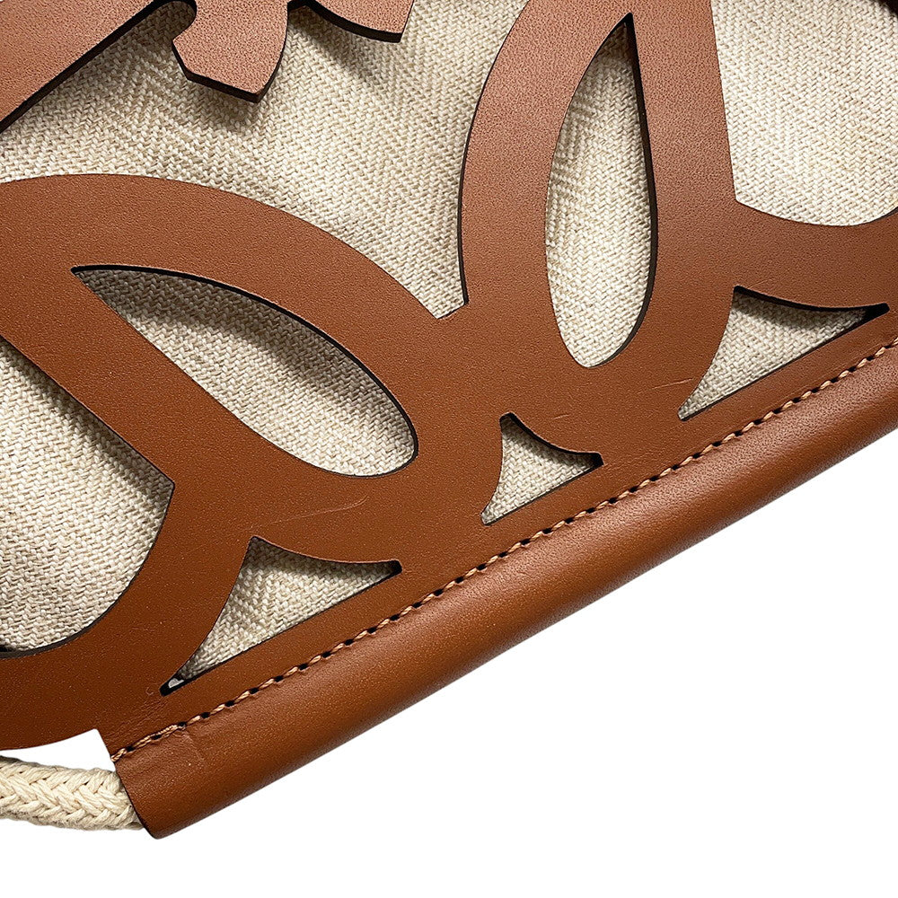 LOEWE Cut-out Shoulder Bag Brown/IvoryB922Q09X01 Leather Canvas