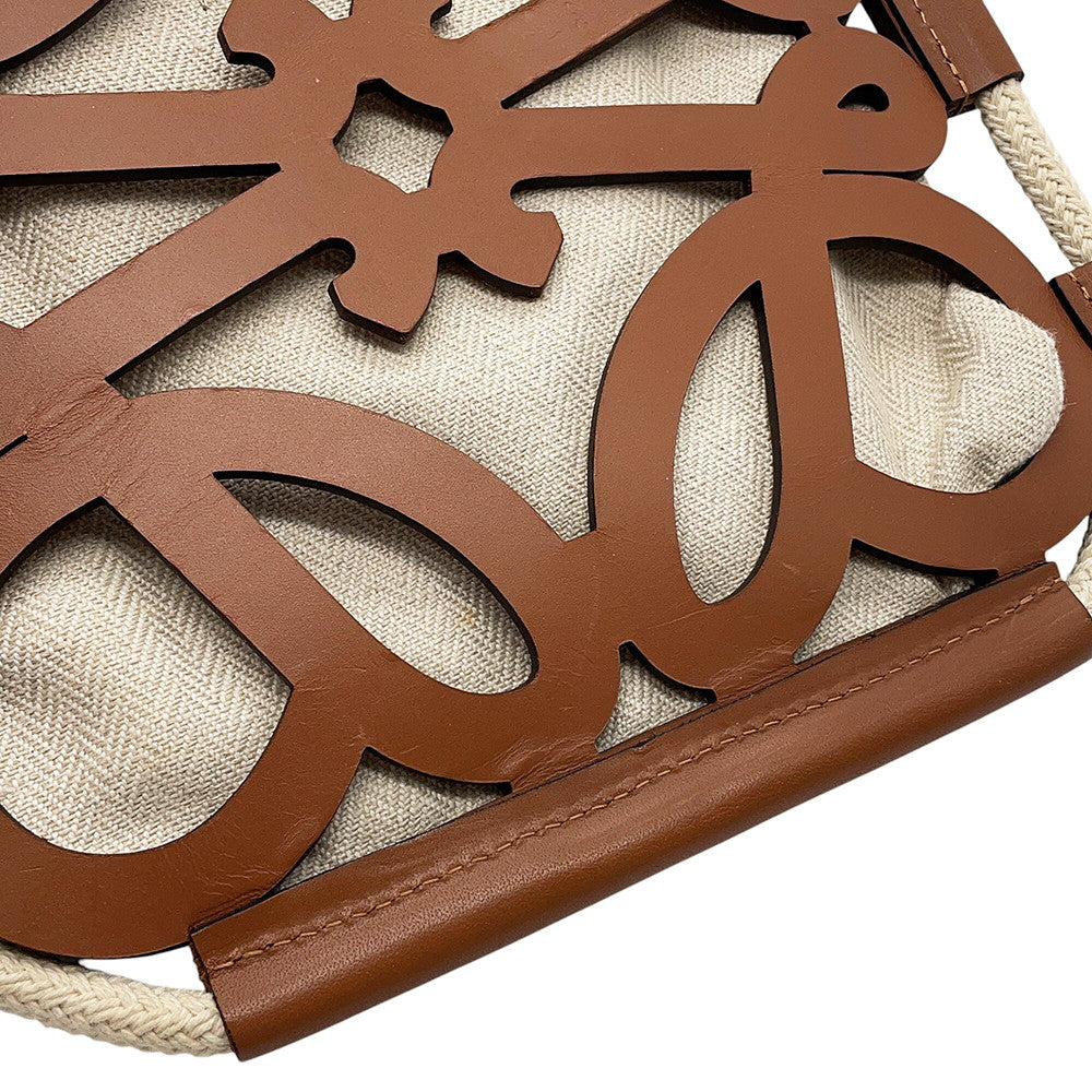 LOEWE Cut-out Shoulder Bag Brown/IvoryB922Q09X01 Leather Canvas