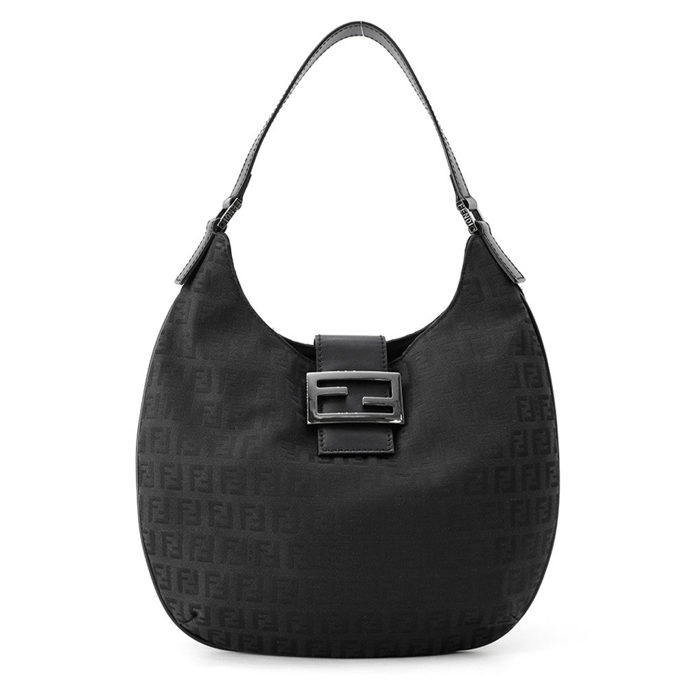 FENDI Zucchino One Shoulder Bag Black Canvas Leather