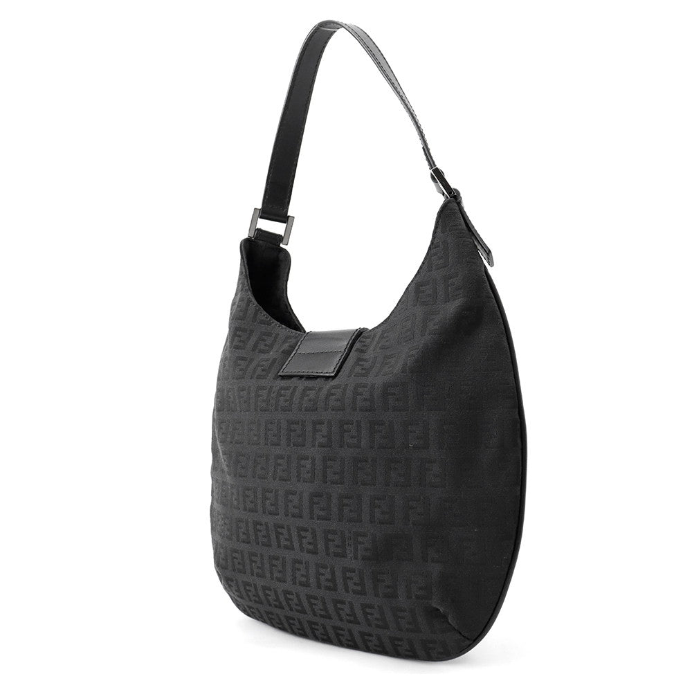 FENDI Zucchino One Shoulder Bag Black Canvas Leather