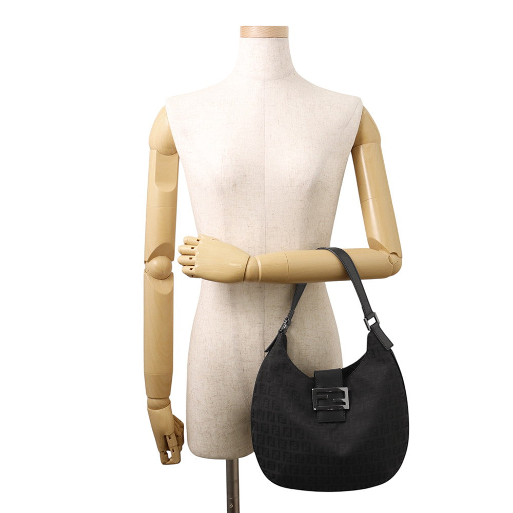 FENDI Zucchino One Shoulder Bag Black Canvas Leather