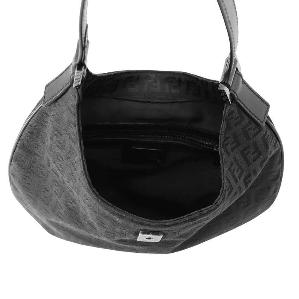 FENDI Zucchino One Shoulder Bag Black Canvas Leather