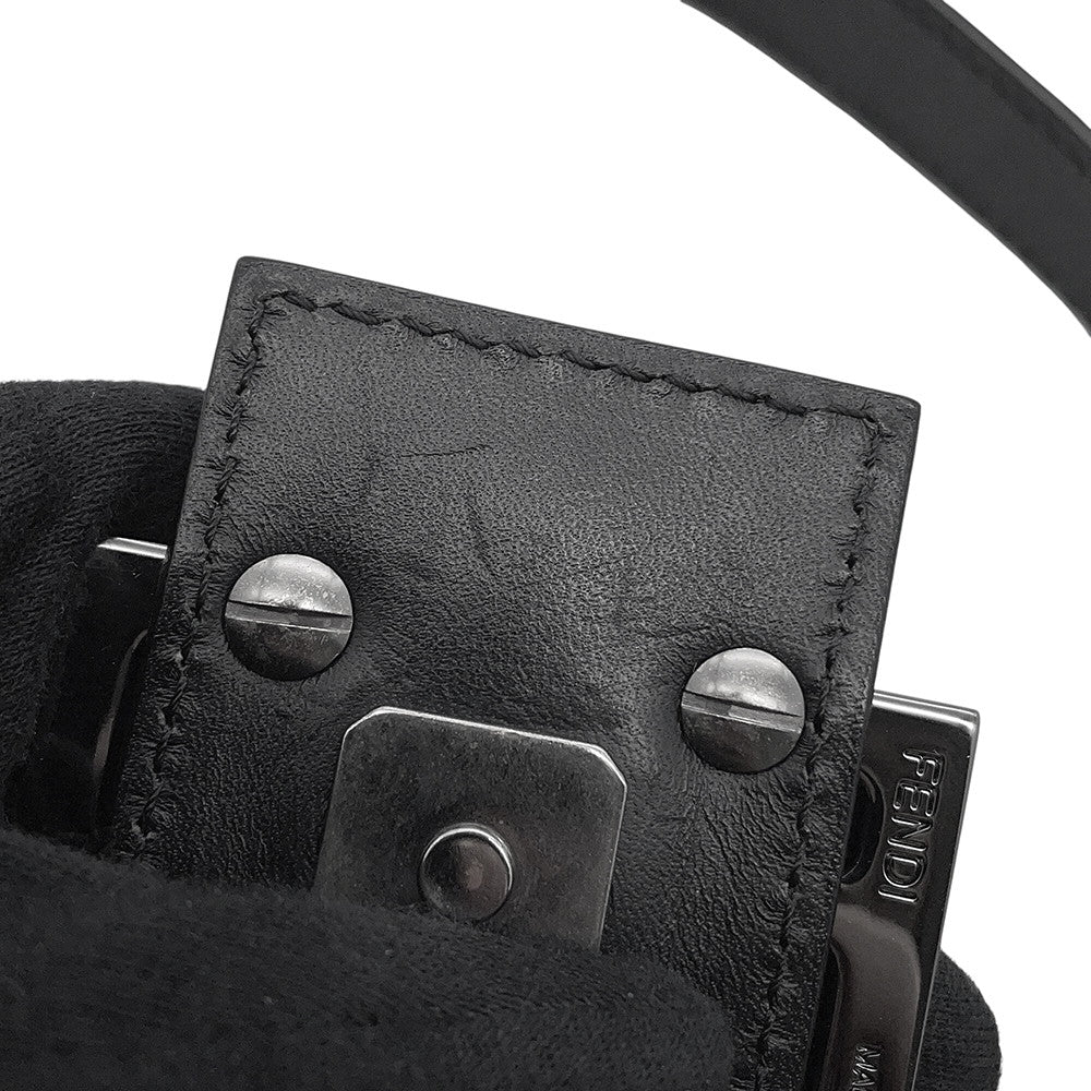 FENDI Zucchino One Shoulder Bag Black Canvas Leather