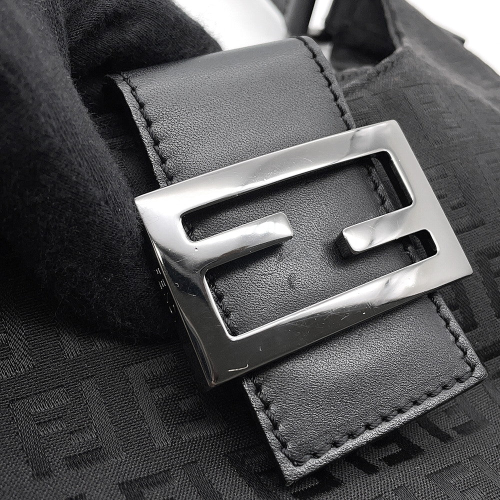 FENDI Zucchino One Shoulder Bag Black Canvas Leather