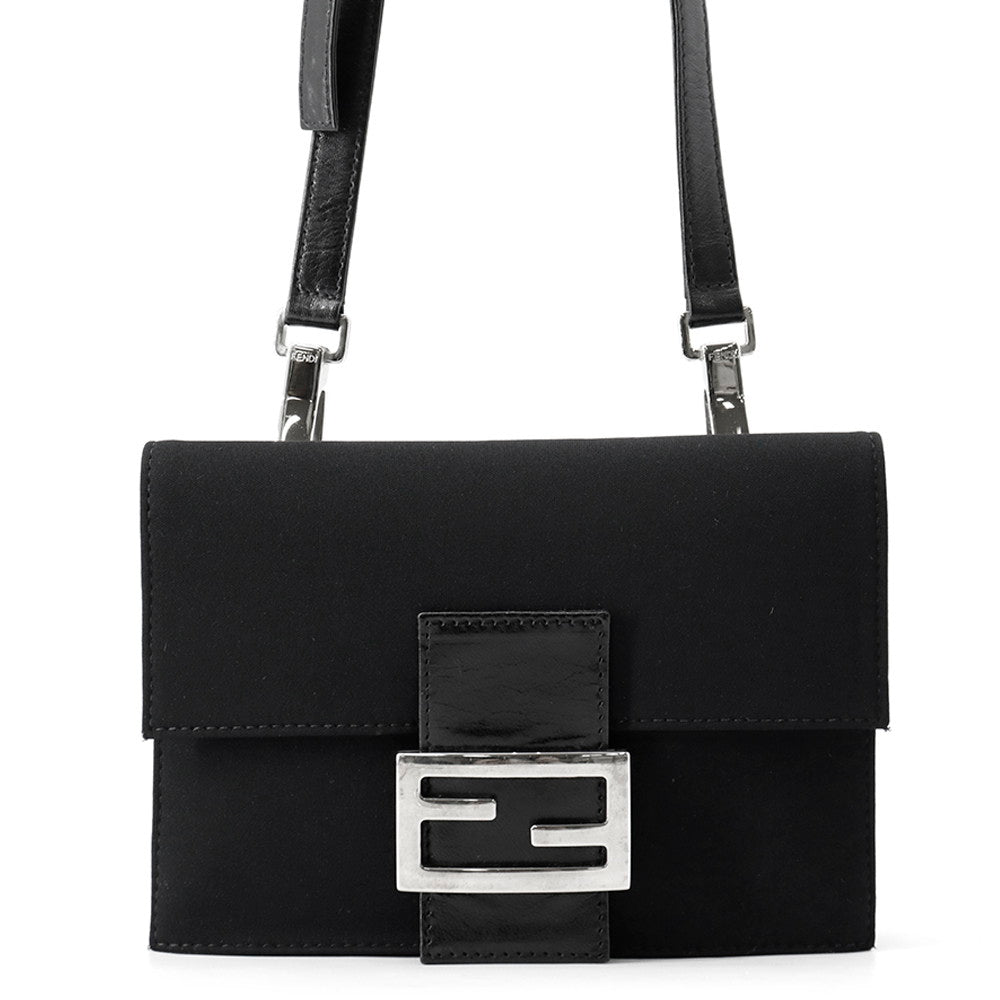 FENDI Shoulder Bag Black Cotton Leather