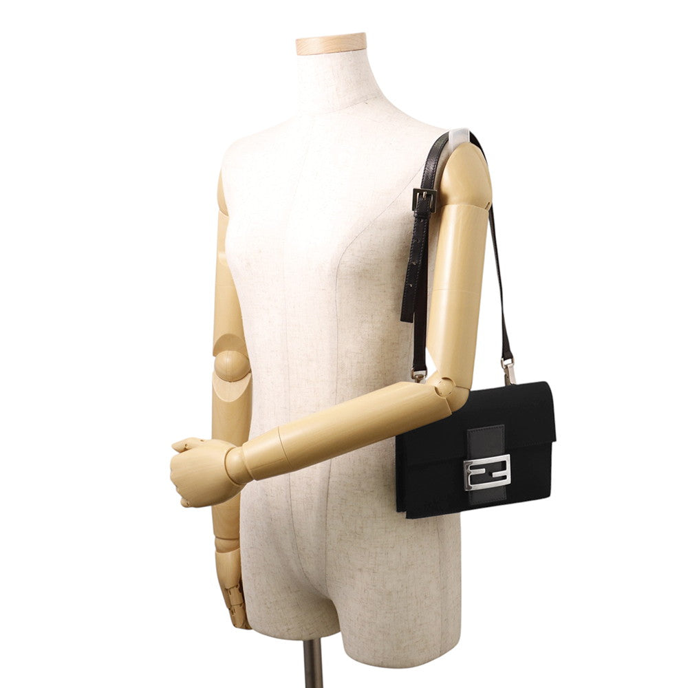 FENDI Shoulder Bag Black Cotton Leather