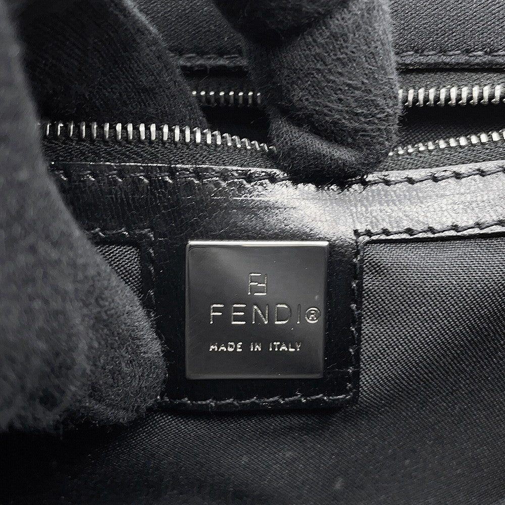 FENDI Shoulder Bag Black Cotton Leather