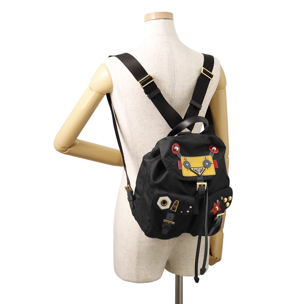 PRADA Robot Backpack Black/Multicolor1BZ677 Nylon Saffiano Leather Size Small