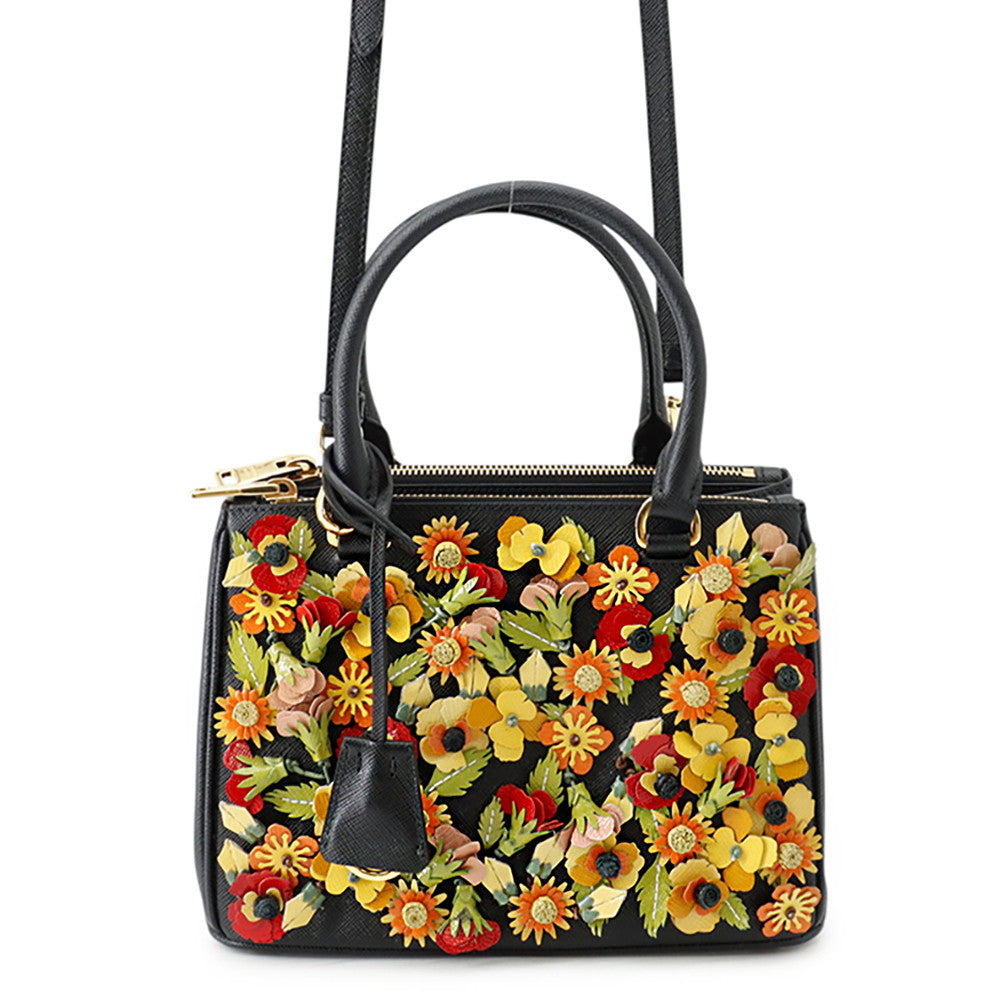 PRADA Galleria 2WAY Shoulder Bag Black/Multicolor Saffiano Leather