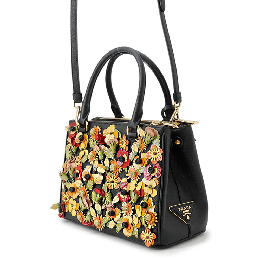 PRADA Galleria 2WAY Shoulder Bag Black/Multicolor Saffiano Leather