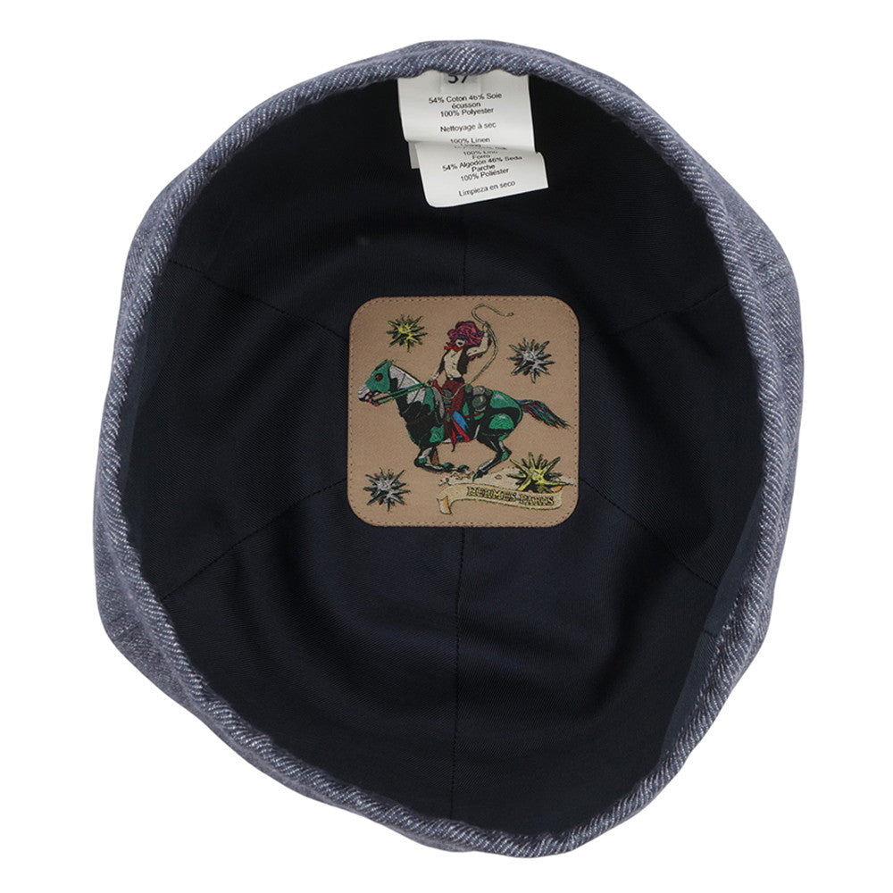 HERMES Gabriel Beret Size 57 Navy Linen100%