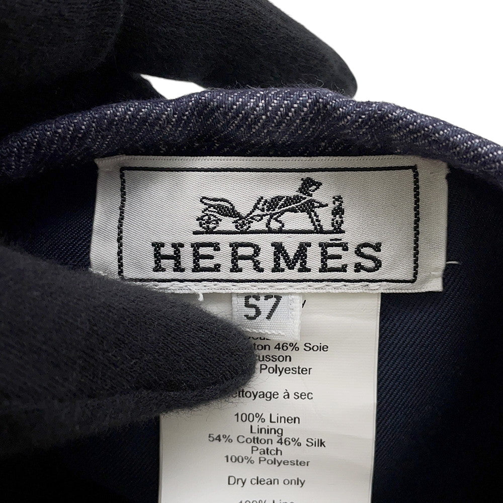 HERMES Gabriel Beret Size 57 Navy Linen100%