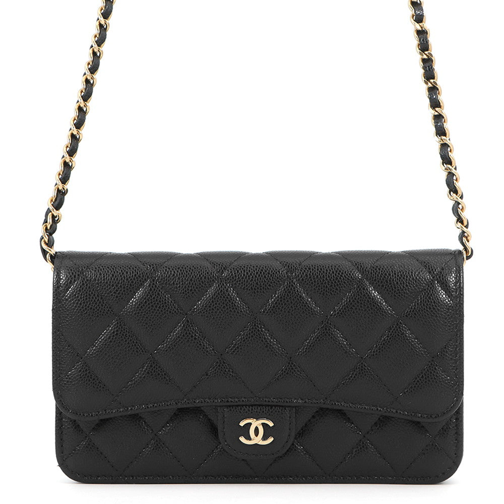 CHANEL Matelasse Chain Phone Case BlackAP3744 Caviar Leather