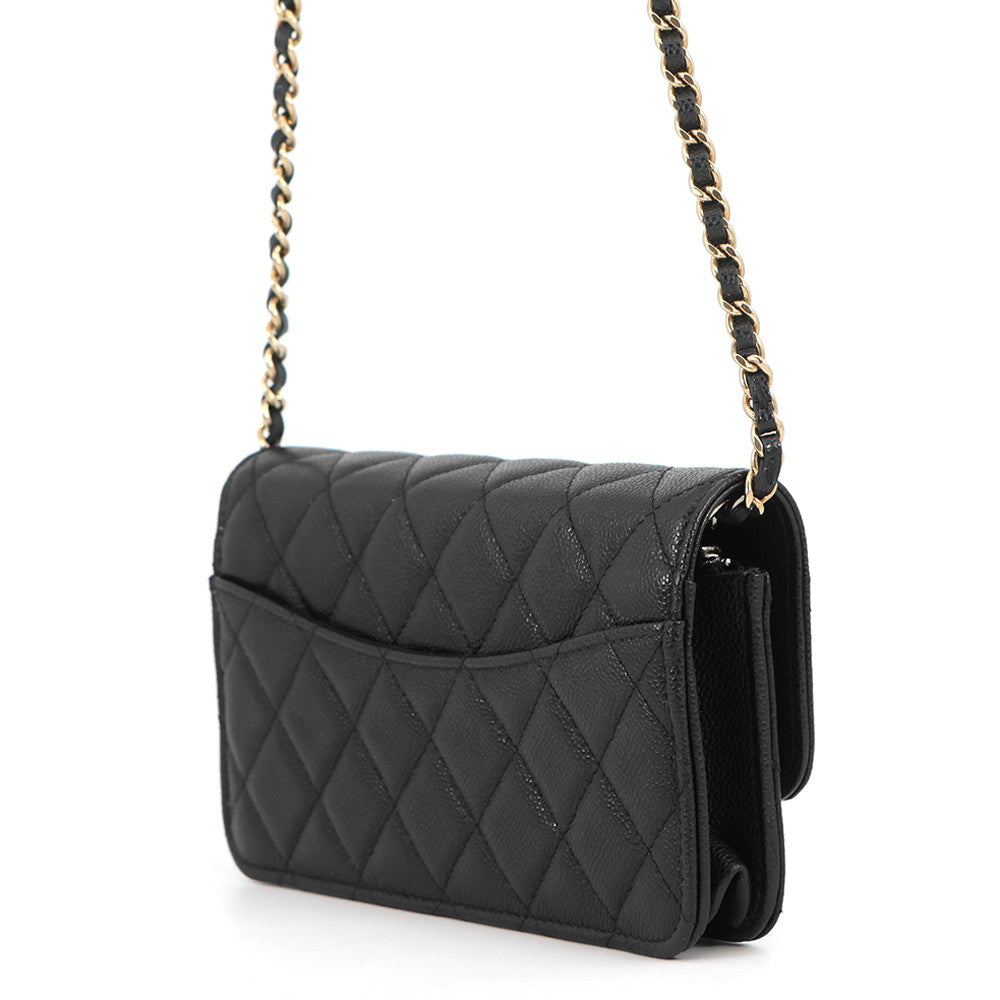 CHANEL Matelasse Chain Phone Case BlackAP3744 Caviar Leather