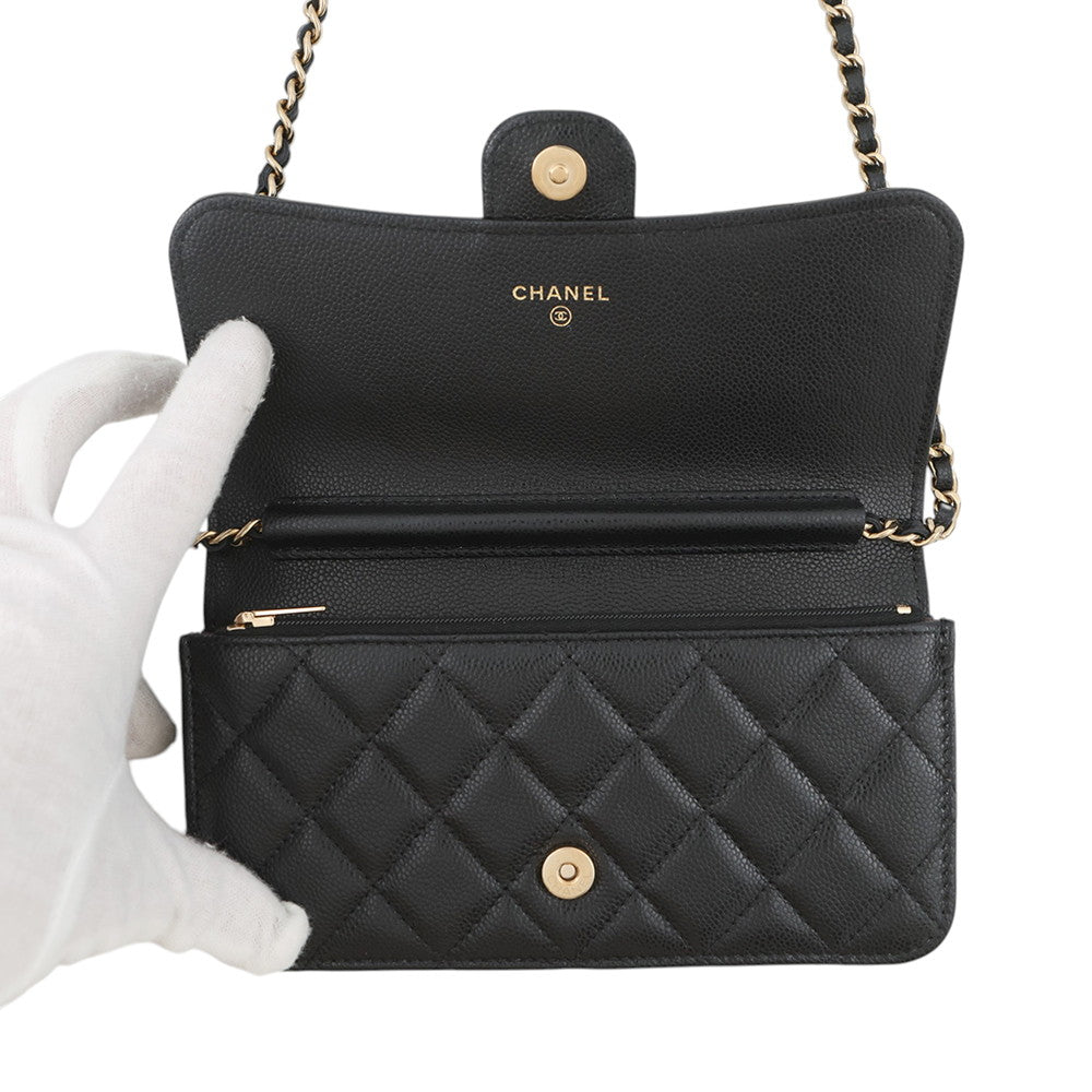 CHANEL Matelasse Chain Phone Case BlackAP3744 Caviar Leather