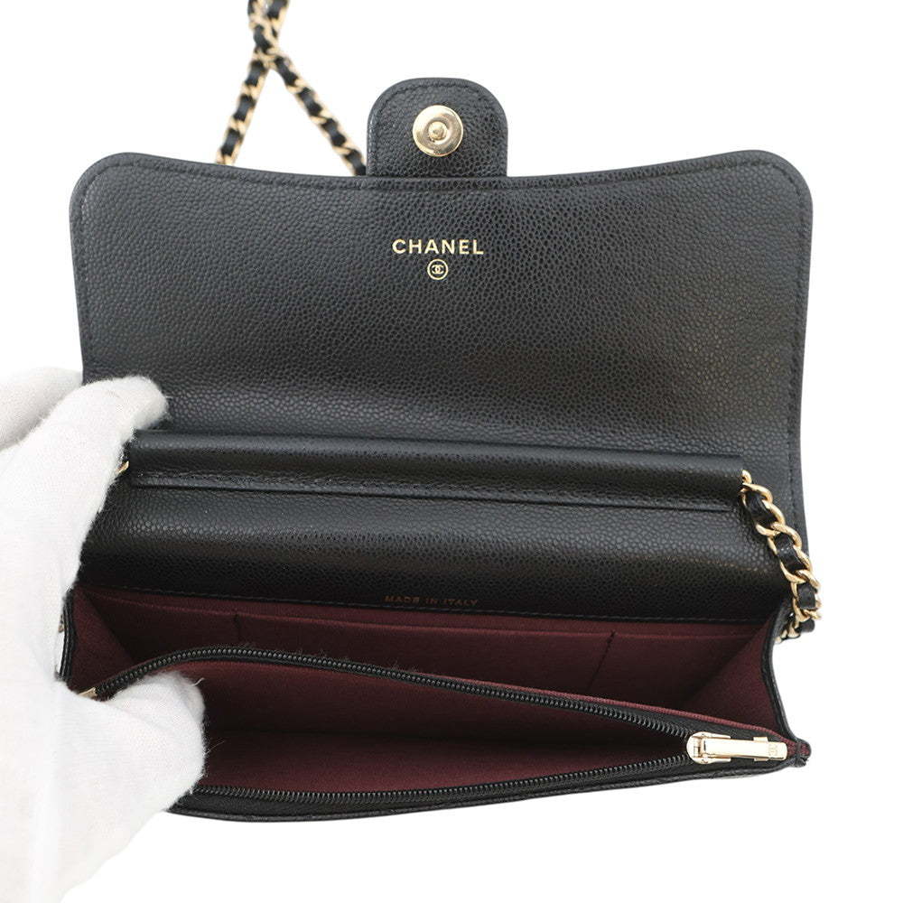 CHANEL Matelasse Chain Phone Case BlackAP3744 Caviar Leather