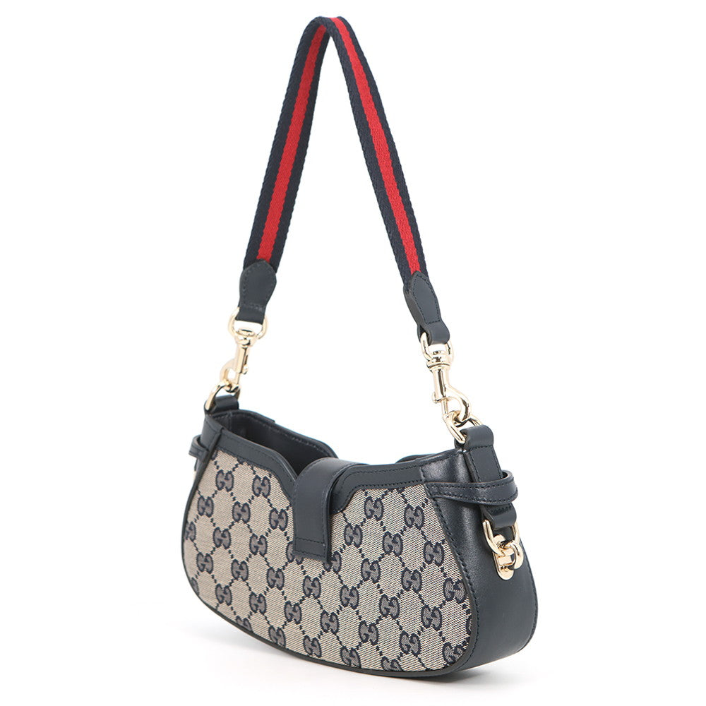 GUCCI GG Canvas Moonside Mini Shoulder Bag Navy/Beige786015 GG Canvas Leather Size Mini