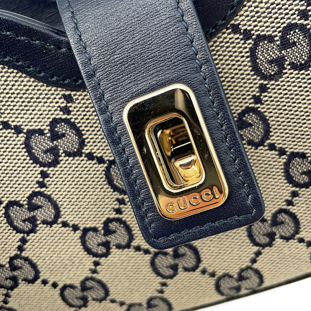 GUCCI GG Canvas Moonside Mini Shoulder Bag Navy/Beige786015 GG Canvas Leather Size Mini