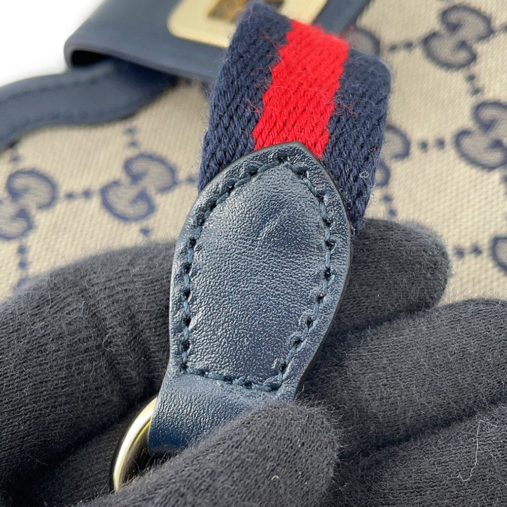 GUCCI GG Canvas Moonside Mini Shoulder Bag Navy/Beige786015 GG Canvas Leather Size Mini