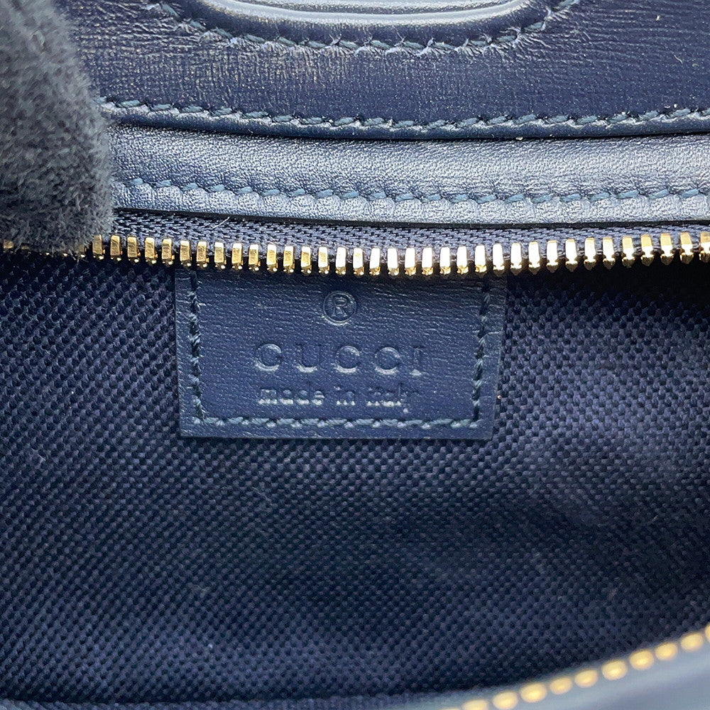 GUCCI GG Canvas Moonside Mini Shoulder Bag Navy/Beige786015 GG Canvas Leather Size Mini