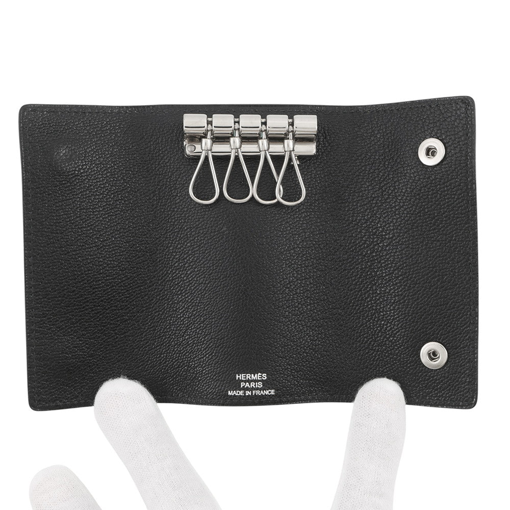HERMES Etui Craie4 4-Key Case Black Chamonix Leather