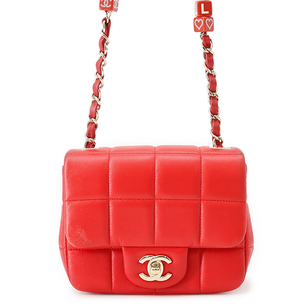 CHANEL Chocolate Bar ChainShoulder Bag RedAS3744 Lambskin Size Mini