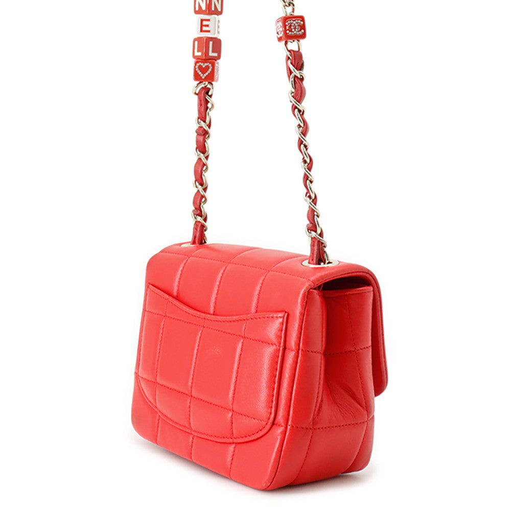 CHANEL Chocolate Bar ChainShoulder Bag RedAS3744 Lambskin Size Mini