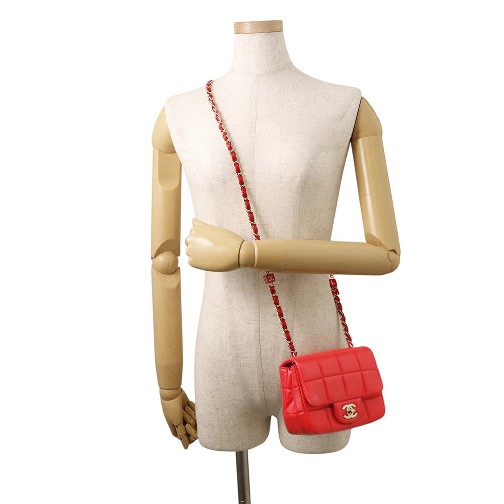 CHANEL Chocolate Bar ChainShoulder Bag RedAS3744 Lambskin Size Mini