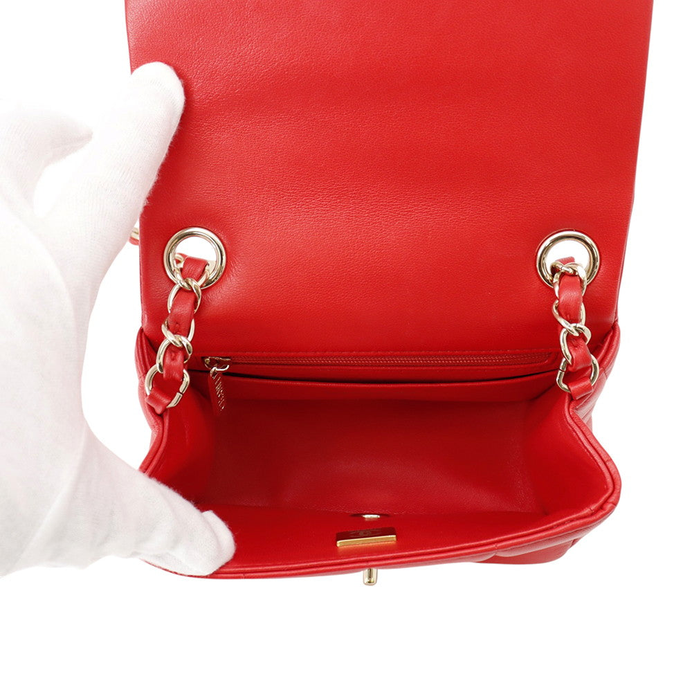 CHANEL Chocolate Bar ChainShoulder Bag RedAS3744 Lambskin Size Mini