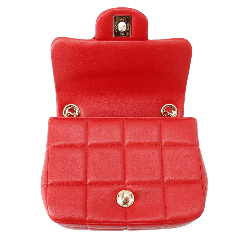 CHANEL Chocolate Bar ChainShoulder Bag RedAS3744 Lambskin Size Mini