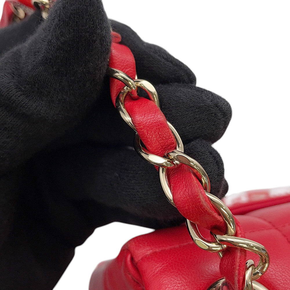 CHANEL Chocolate Bar ChainShoulder Bag RedAS3744 Lambskin Size Mini