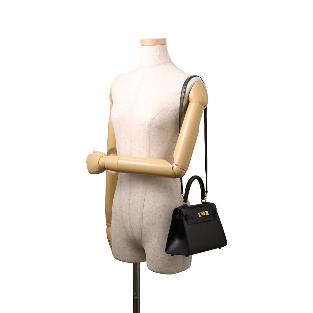 HERMES Mini Kelly Sellier Black Box Calf Leather