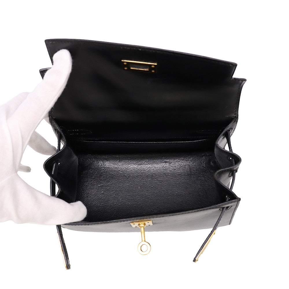 HERMES Mini Kelly Sellier Black Box Calf Leather