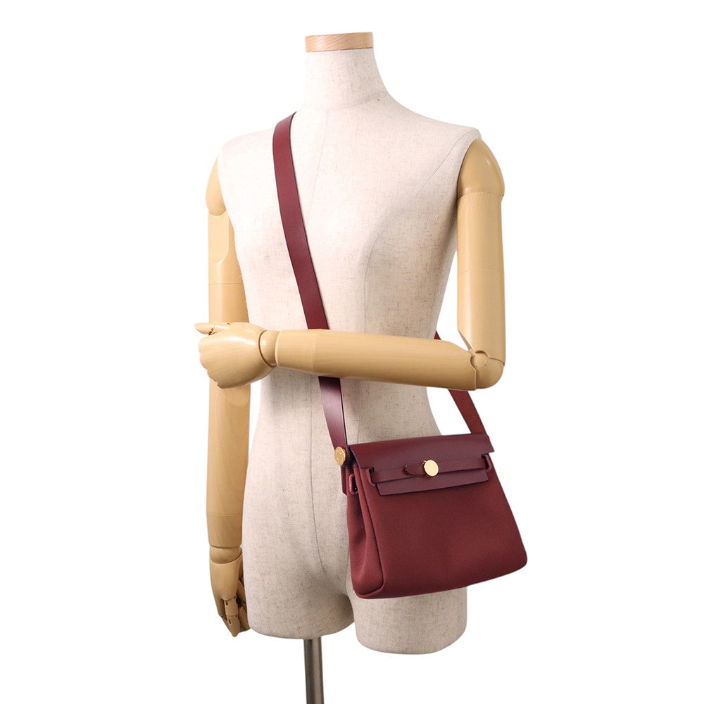 HERMES Herbag zip Rouge H Toile Military Vache Hunter Leather Size Mini