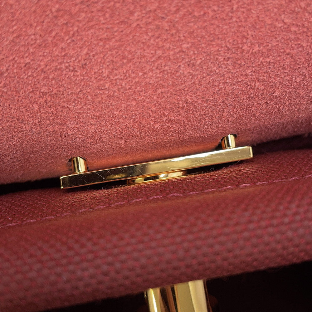 HERMES Herbag zip Rouge H Toile Military Vache Hunter Leather Size Mini