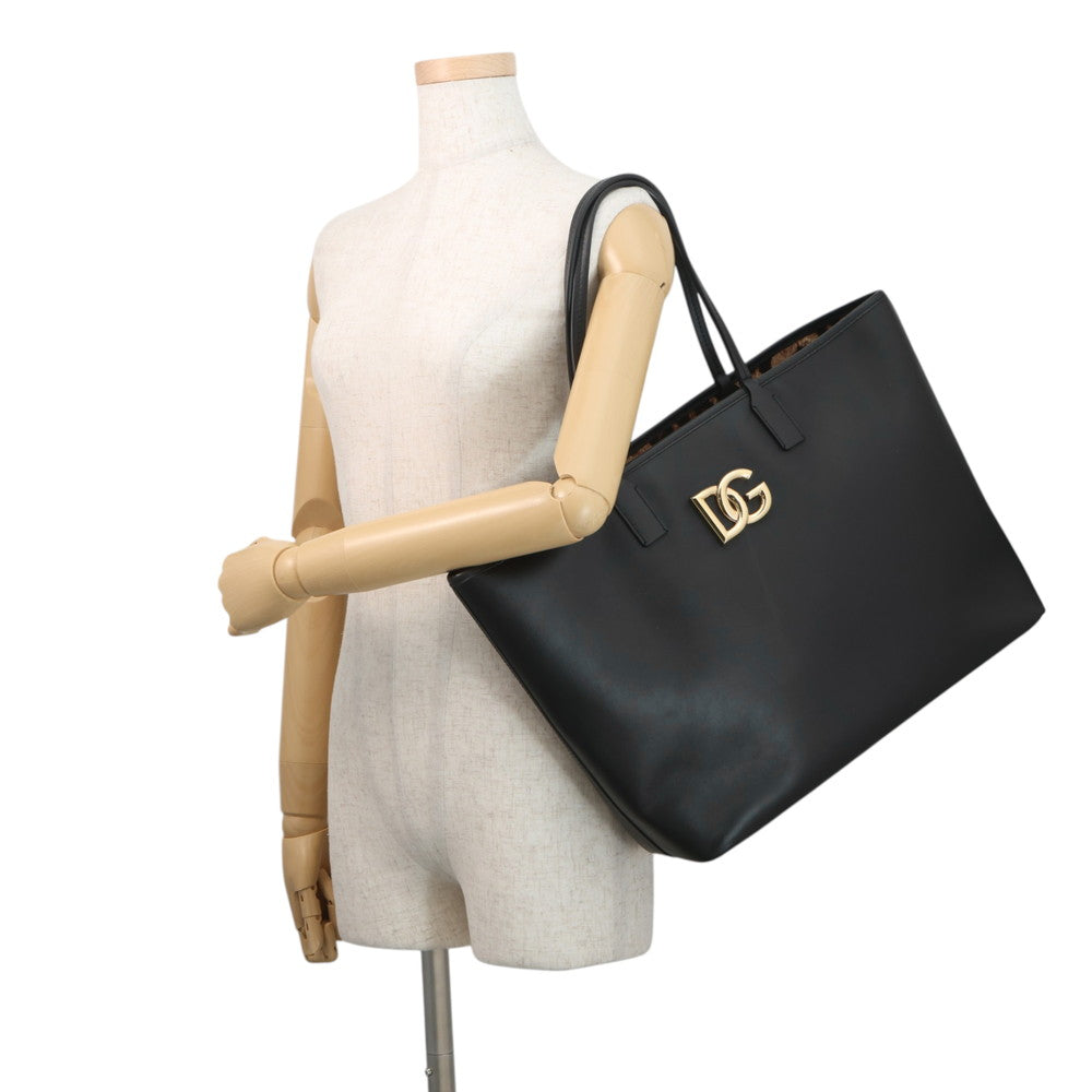 DOLCE&GABBANA FEFE Shopping Tote Black Leather Size Medium