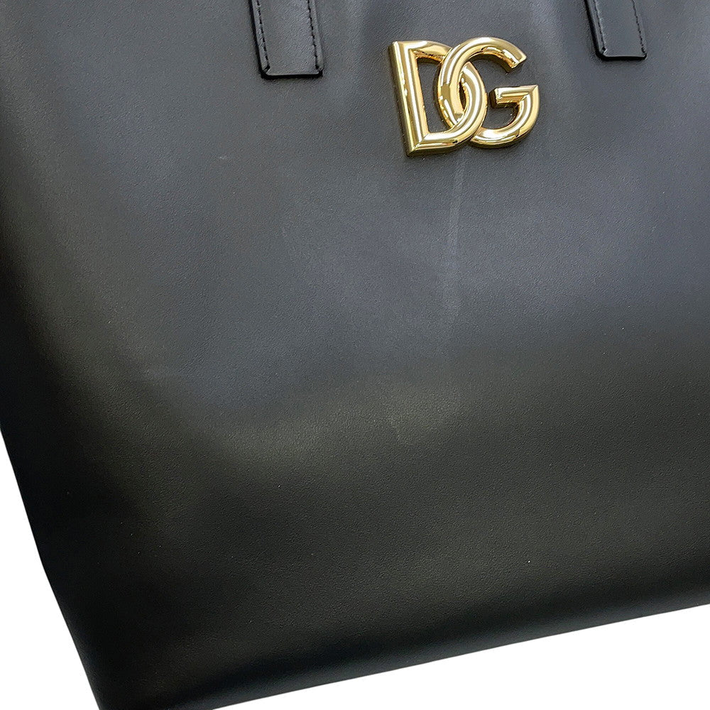 DOLCE&GABBANA FEFE Shopping Tote Black Leather Size Medium
