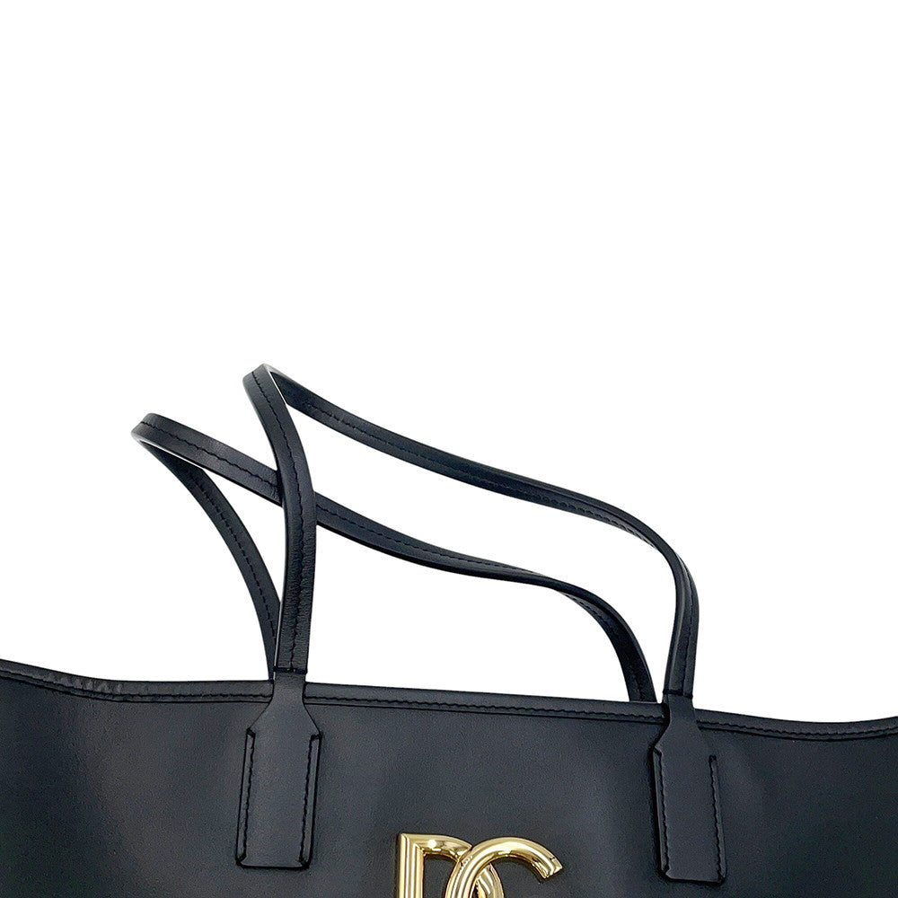 DOLCE&GABBANA FEFE Shopping Tote Black Leather Size Medium