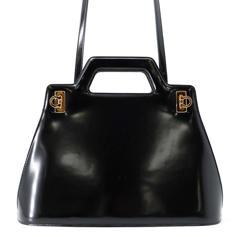 Ferragamo Wanda 2-way Tote Bag Black213984 761287 Patent Leather Size Medium