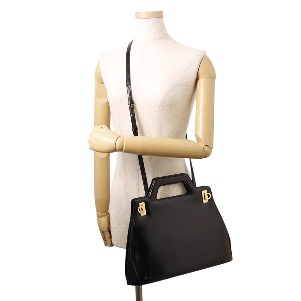 Ferragamo Wanda 2-way Tote Bag Black213984 761287 Patent Leather Size Medium
