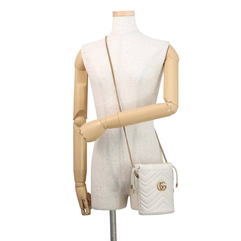 GUCCI GG Marmont Chain Shoulder Bag White575163 Leather