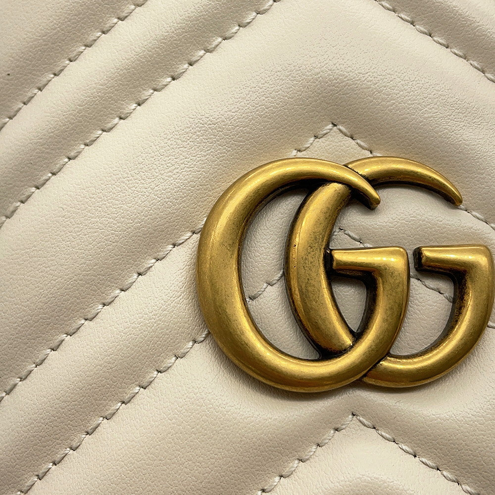GUCCI GG Marmont Chain Shoulder Bag White575163 Leather