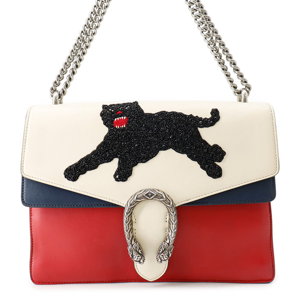 GUCCI Dionysus ChainShoulder Bag White/Blue/Red403348 Leather