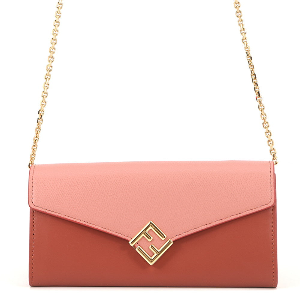 FENDI FFDiamond Chain Continental Wallet Pink/Red8M0365 Leather