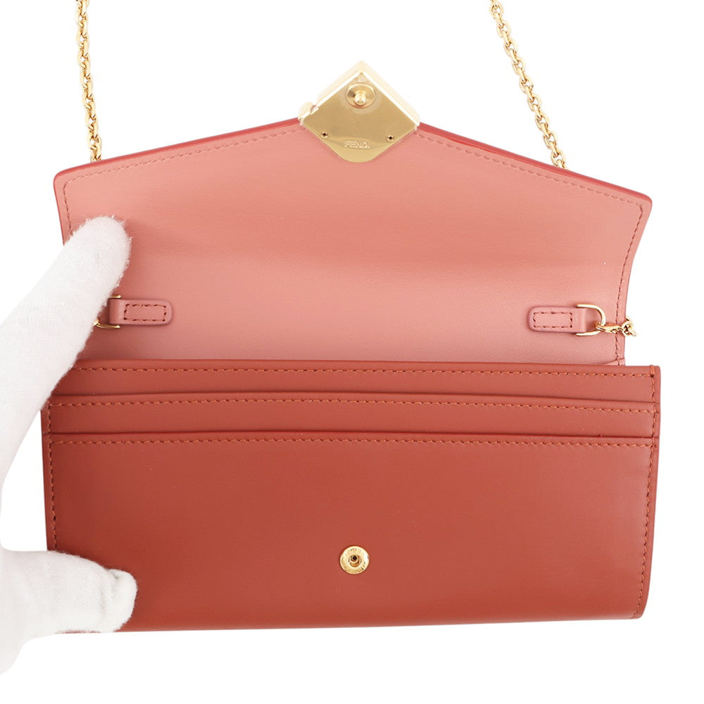 FENDI FFDiamond Chain Continental Wallet Pink/Red8M0365 Leather